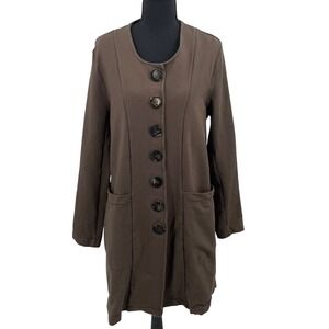 Neon Buddha Brown Cotton Stretch Button Front Longline Jacket Lagenlook Womens L